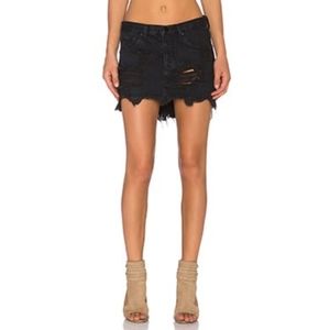 One Teaspoon Junkyard Destroyed Denim Mini Skirt in Fox Black
